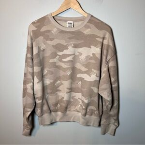 Victoria's Secret PINK Oversized Crewneck Women’s XS Beige Camo Sweatshirt